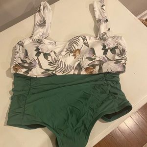 Modest floral and green swimsuit